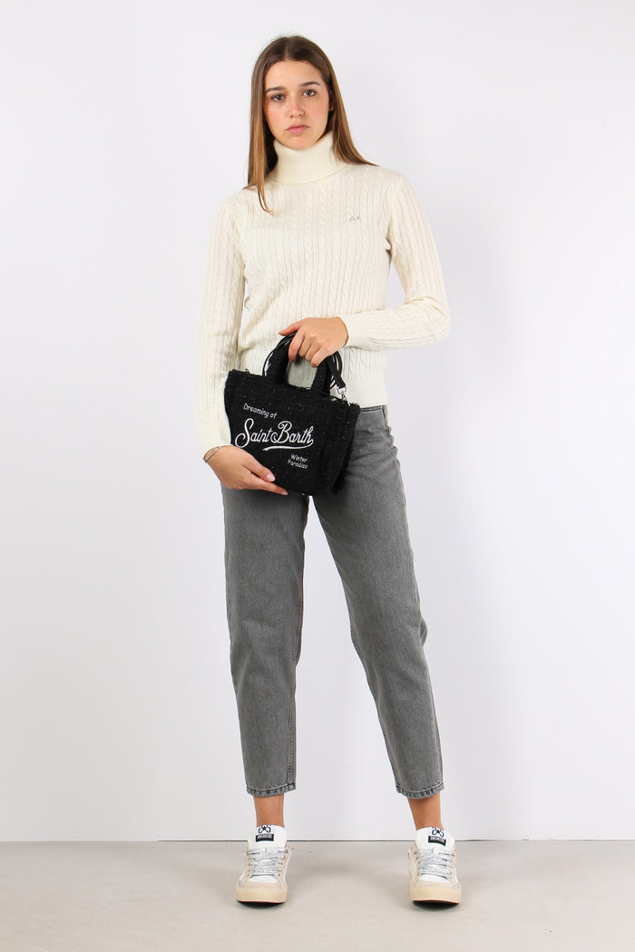 Maglia Collo Alto Trecce Bianco