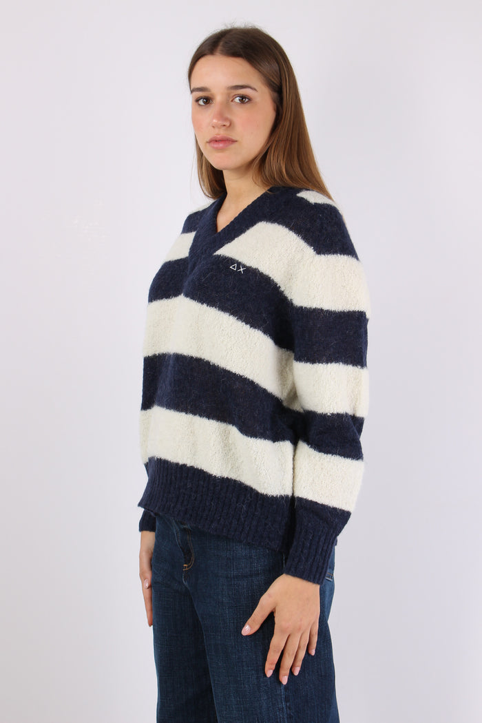 Maglia Scollo V Riga Bianco/navy-5