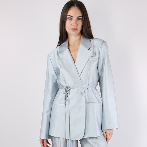 Giacca Cinturata Cangiante Celeste-2