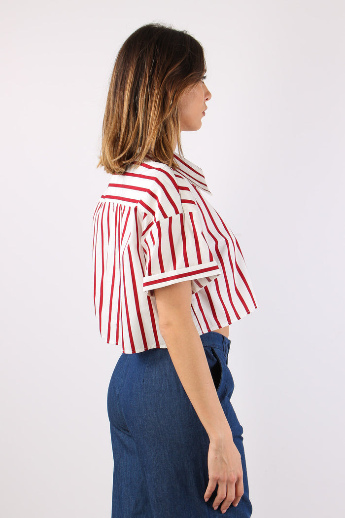 Camicia Corta Riga Bianco/rosso-6