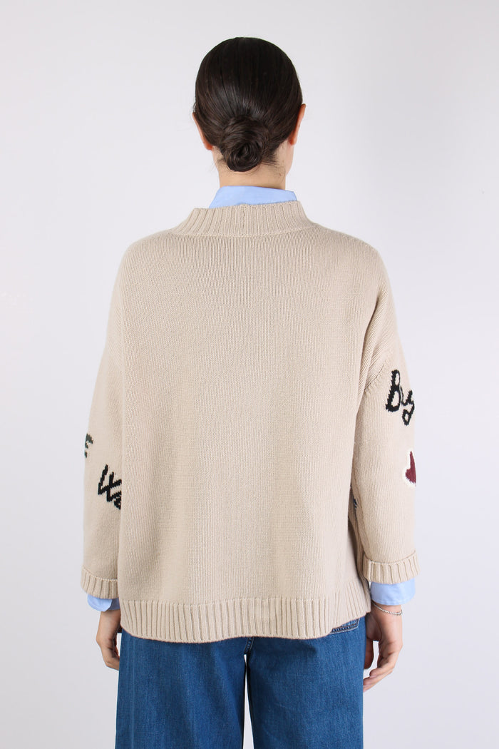 Belgio Cardigan Over Scritte Naturale-6