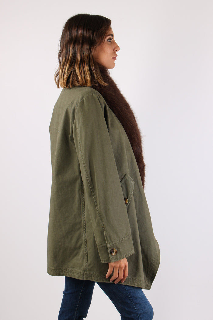 Parka Collo Pelliccia Verde Alpino-6