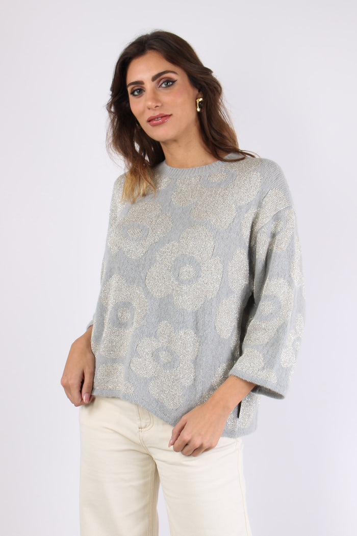 Maglia Girocollo Fiori Grigio-5
