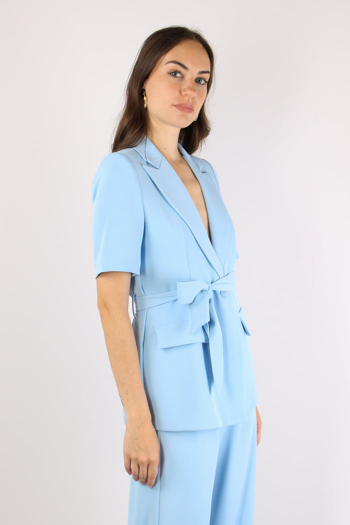 Giacca Fluida M/m Cintura Azzurro-6