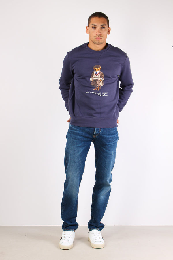 Felpa Girocollo Stampa Orso Faded Blue