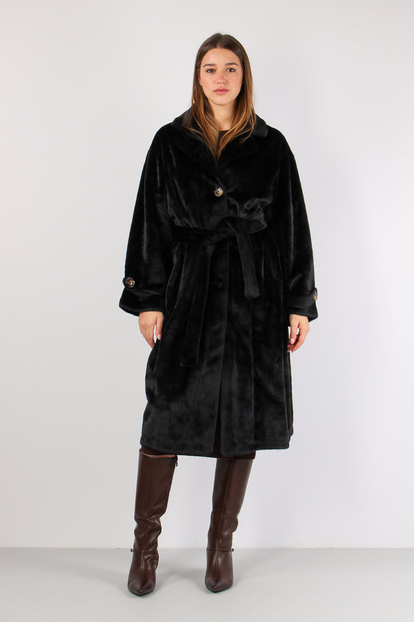 Chamlet Pelliccia Lunga Cintur Black-2
