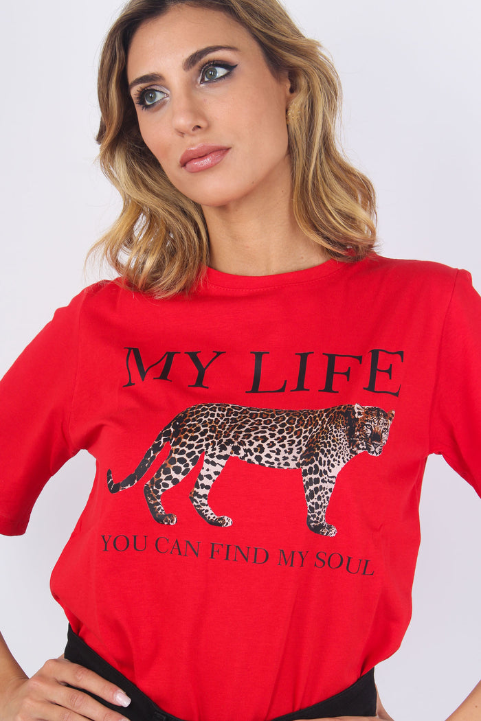 T-shirt Stampa Tigre Rosso-8