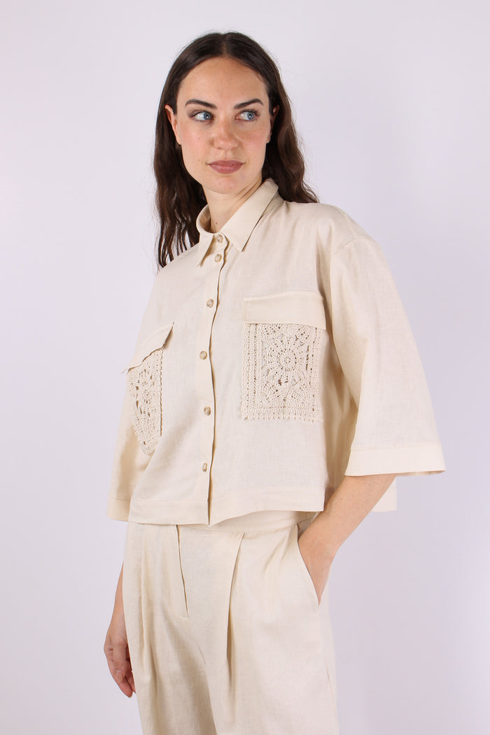 Camicia Tasca Macrame Beige-3