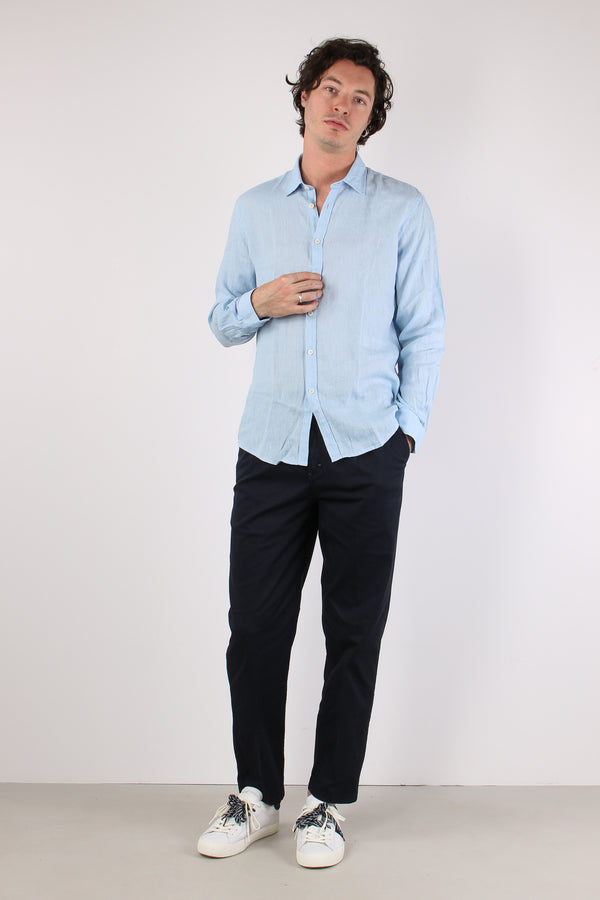 Camicia Lino Colletto Celeste