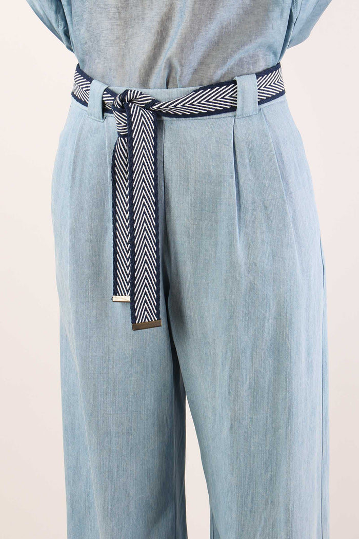 Pantalone Palazzo Denim Cintur Denim-7