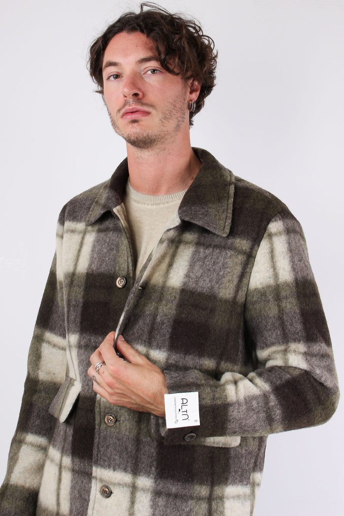 Coraggio Cappotto Lana Quadri Verde-7