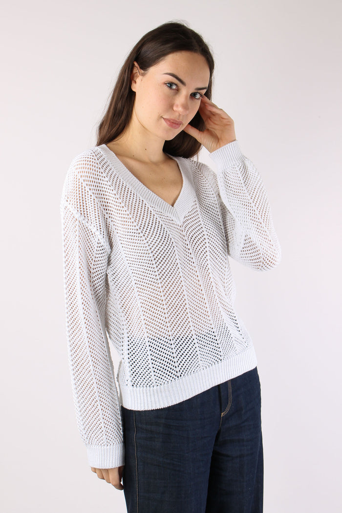 Maglia Scavo V Traforata Bianco-4