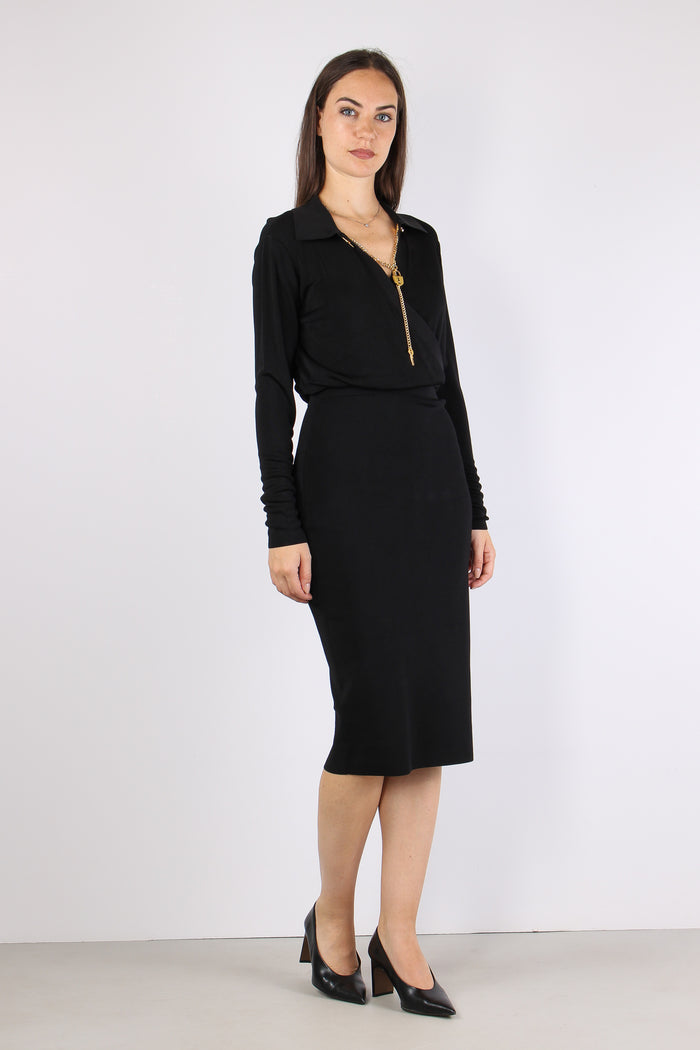 Abito Maglia Scollo Zip Nero-3