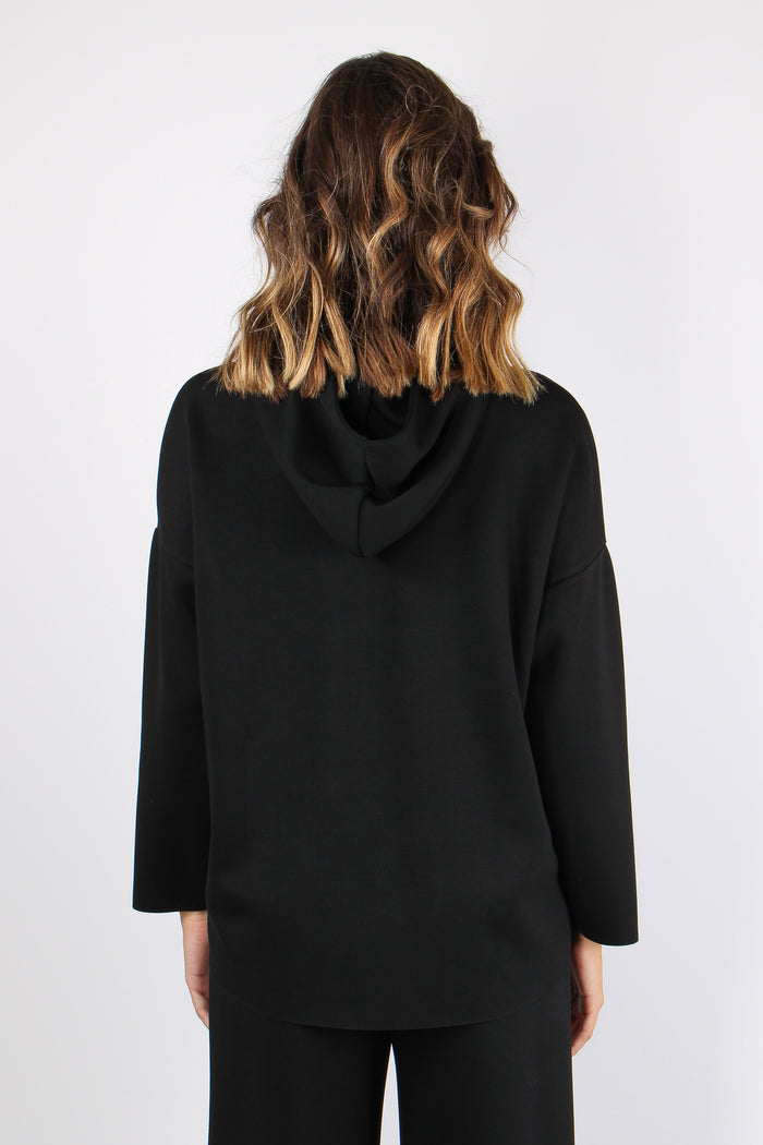 Felpa Stondata Cappuccio Modal Nero-4