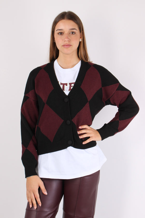 Cardigan Viscosa Rombi Vino/nero-2