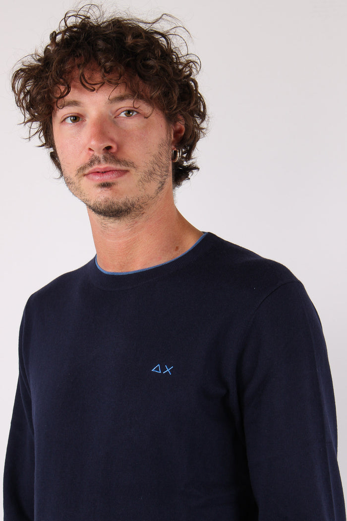 Maglia Girocollo Profilo Contrasto Navy Blue-7