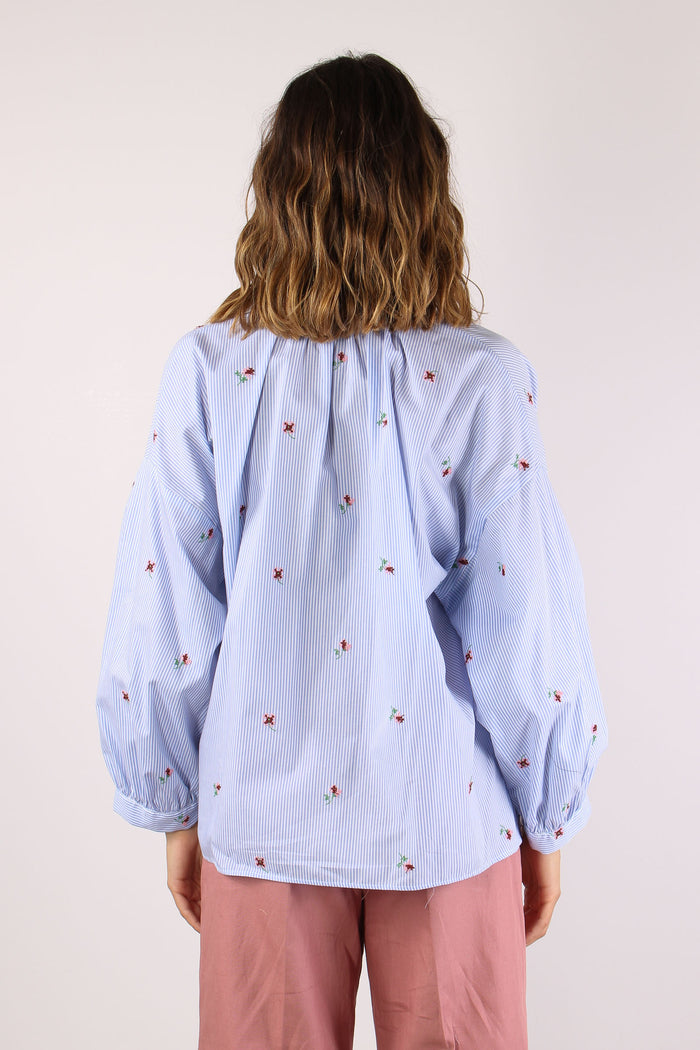 Butterfly Camicia Ricamo Fiori Bianco/azzurro-4