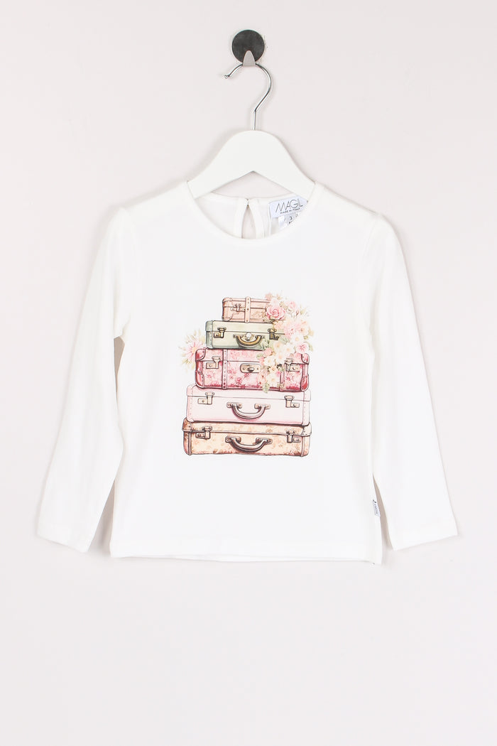 T-shirt Stampa Valige Panna/rosa