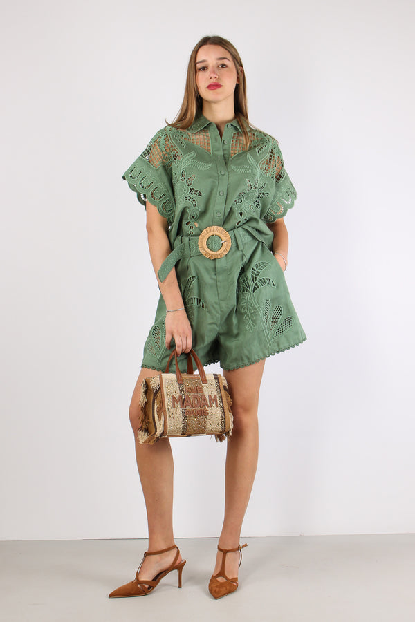Camicia Lino Ricamo Verde