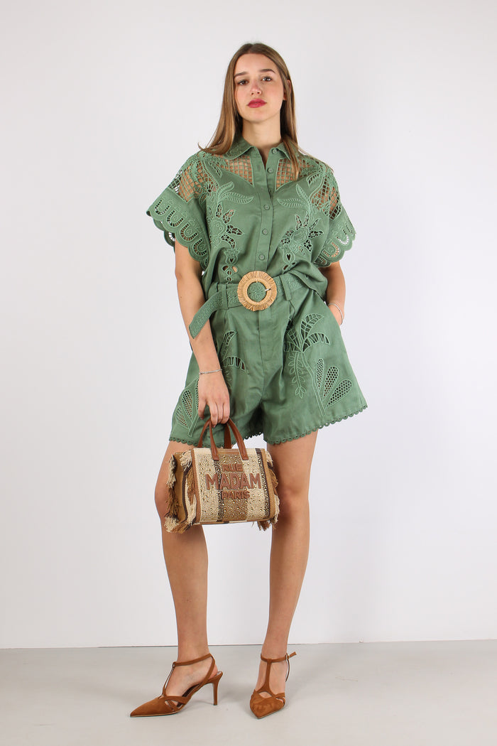 Camicia Lino Ricamo Verde