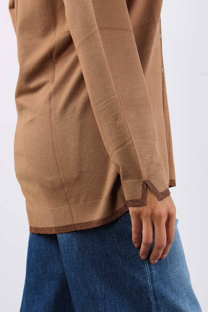 Cardigan Lungo Viscosa Lurex Cocoa Cream-6