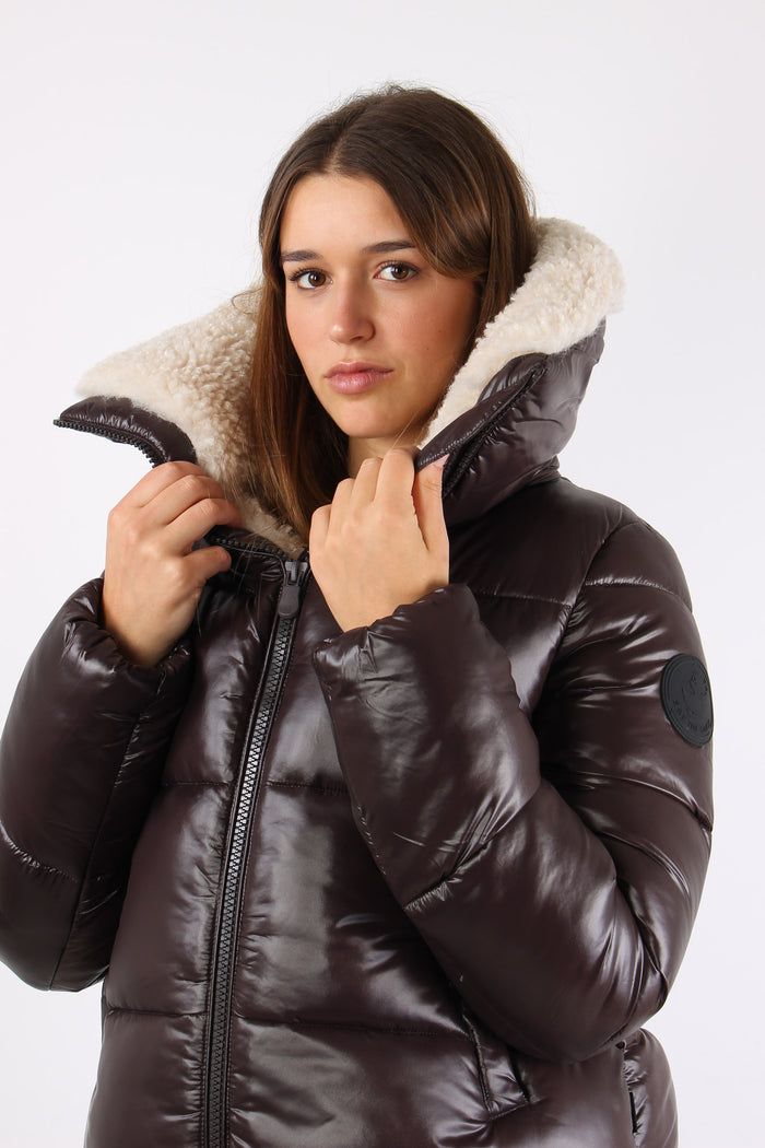 Moma Piumino Corto Lucido In Brown Black-4