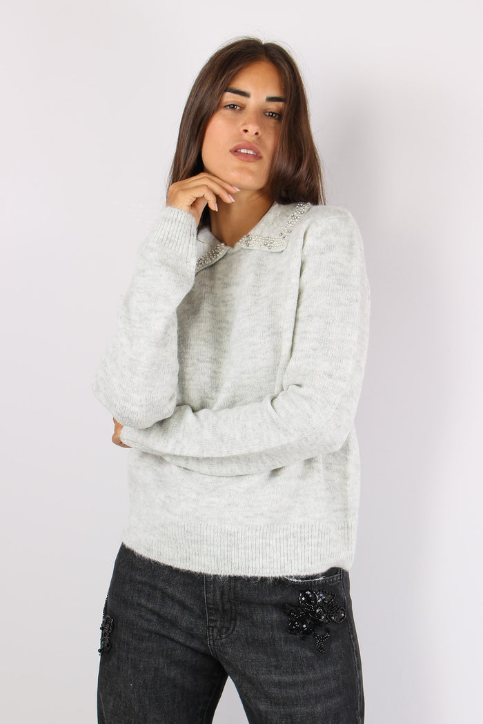 Aralda Maglia Colletto Perle Grigio-6