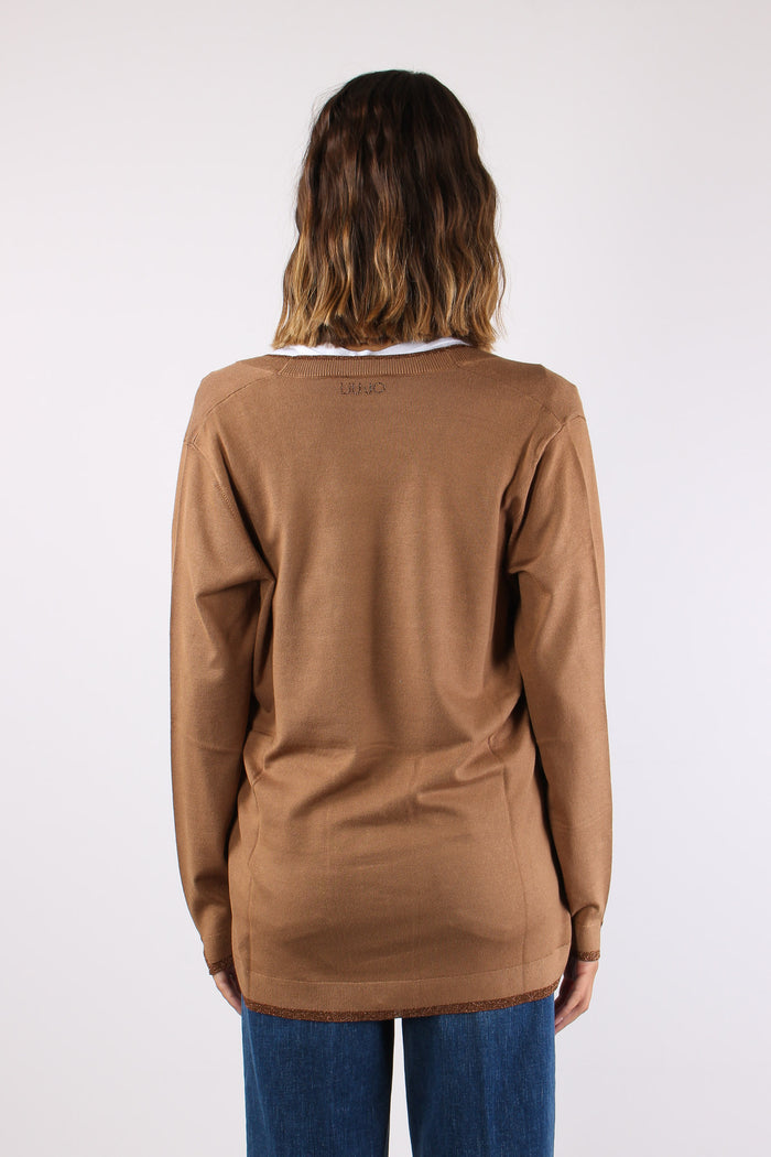 Cardigan Lungo Viscosa Lurex Cocoa Cream-4