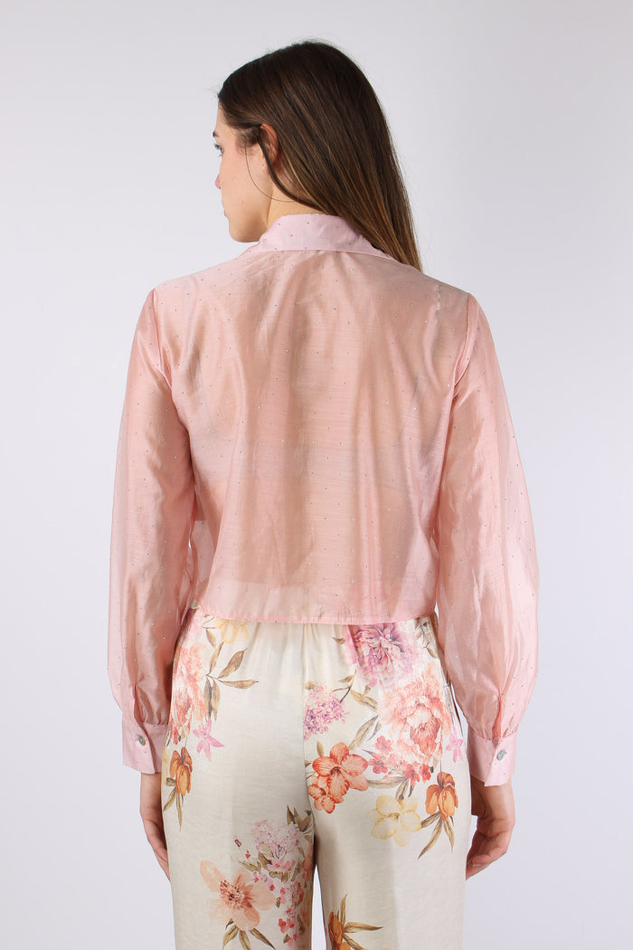 Camicia Corta Mussola Strass Rosa-5