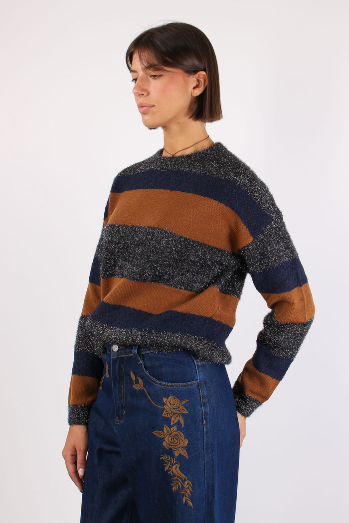 Maglia Riga Lurex Cuoio/blu-3