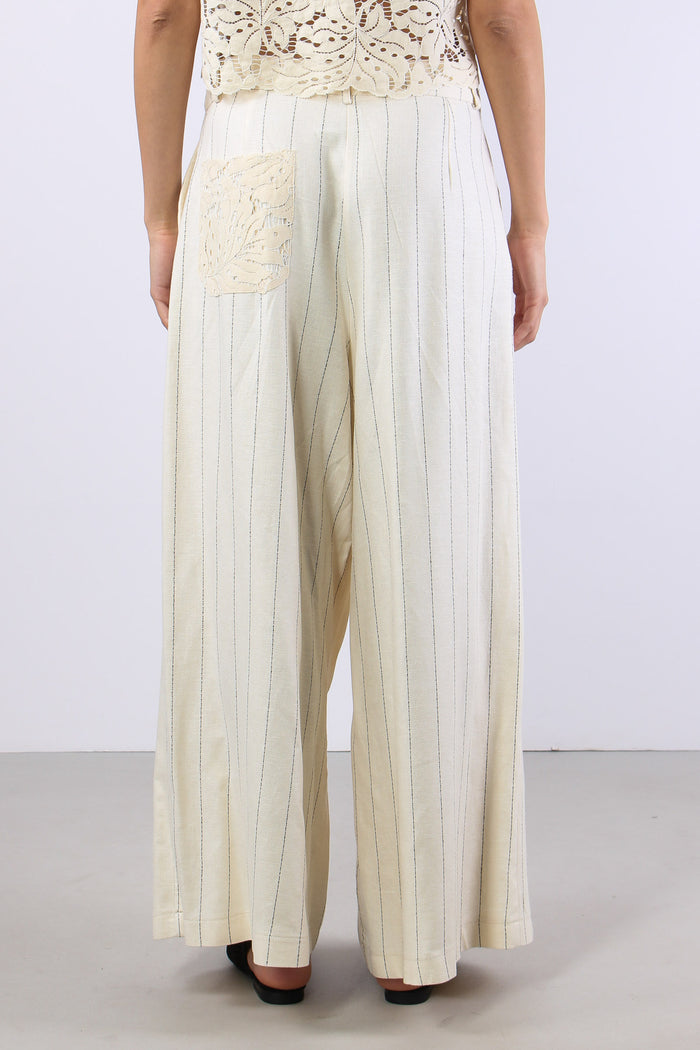 Pantalone Cropped Gessato Burro-4