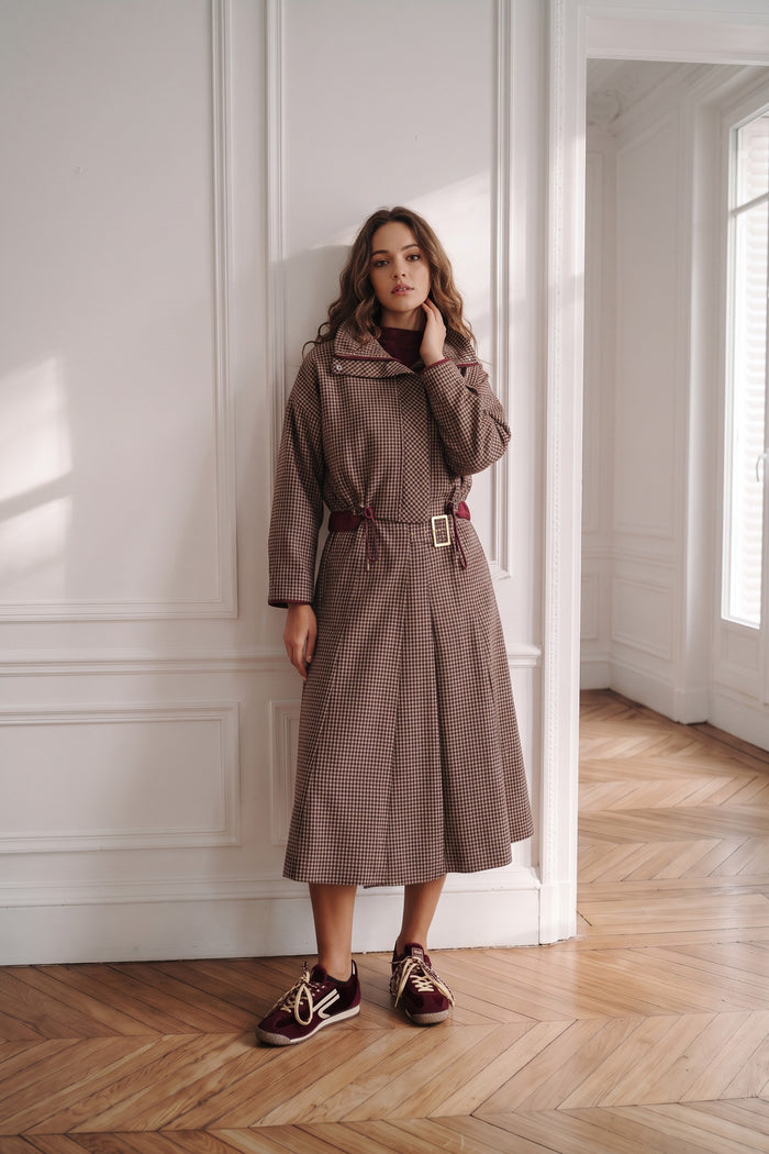 Bomber Pied De Poule Bordeaux/blu