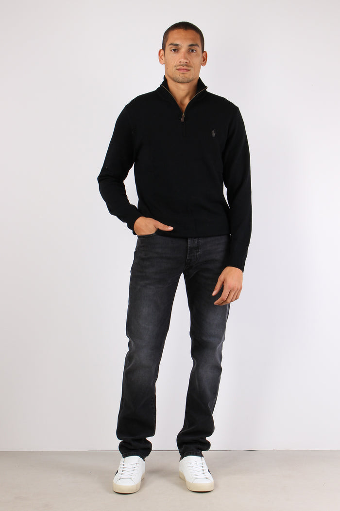 Felpa Mezza Zip Lambswool Polo Black
