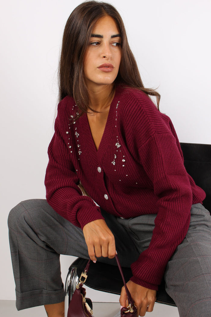 Balbina Cardigan Applicazione Bordeuax-2
