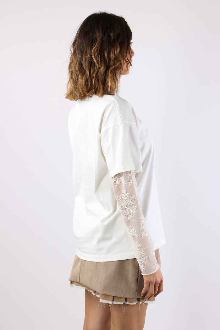 T-shirt Manica Pizzo Bianco-6