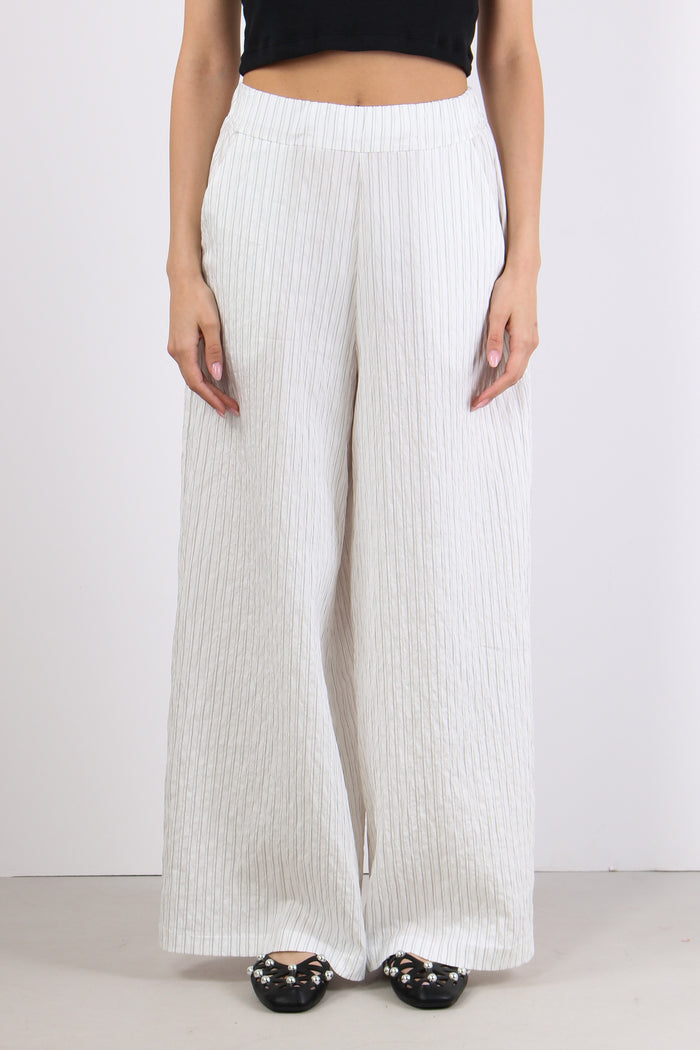 Pantalone Palazzo Viscosa Riga Panna/nero-2