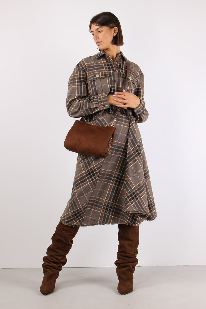Camicia Corta Check Sfrangiata Tortora-5