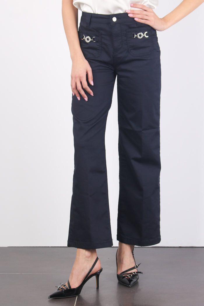 Pantalone Cropped Fibbia Tasca Blu Navy-3