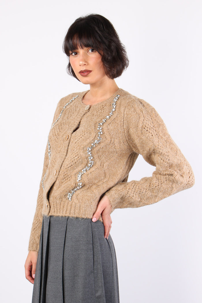 Cardigan Corto Pietre Cammello-6