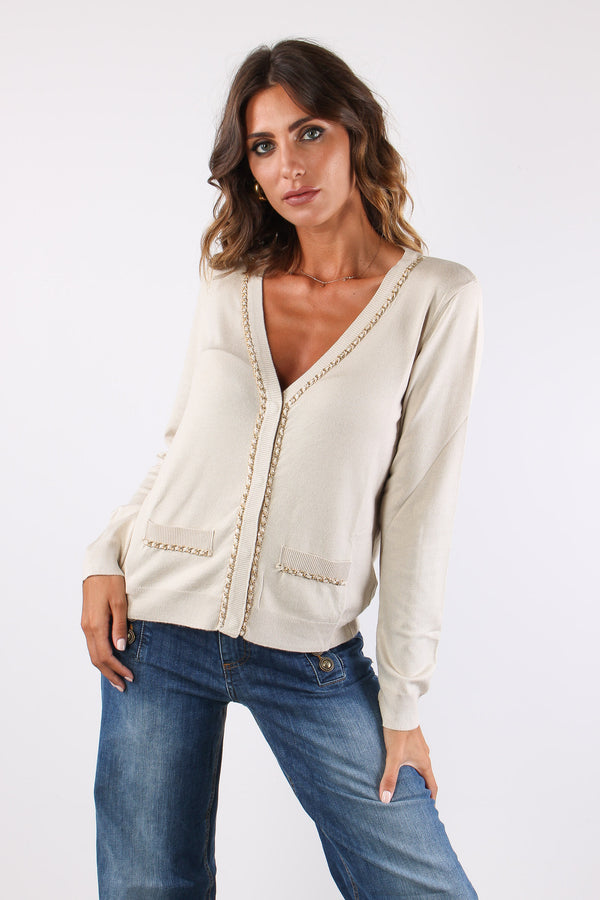 Chainsy Cardigan Inserto Catena Ivory-2
