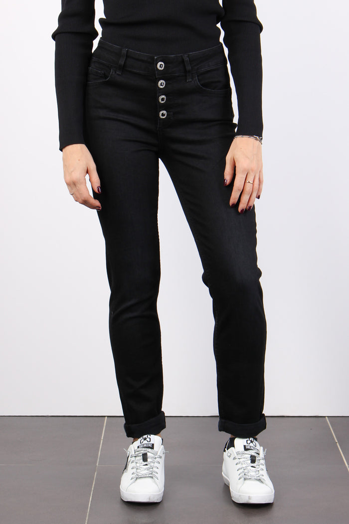 Jeans Monroe Bottoni Gioiello Denim Nero-2