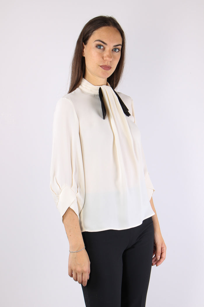 Blusa Georgette Cravatta Burro/nero-9