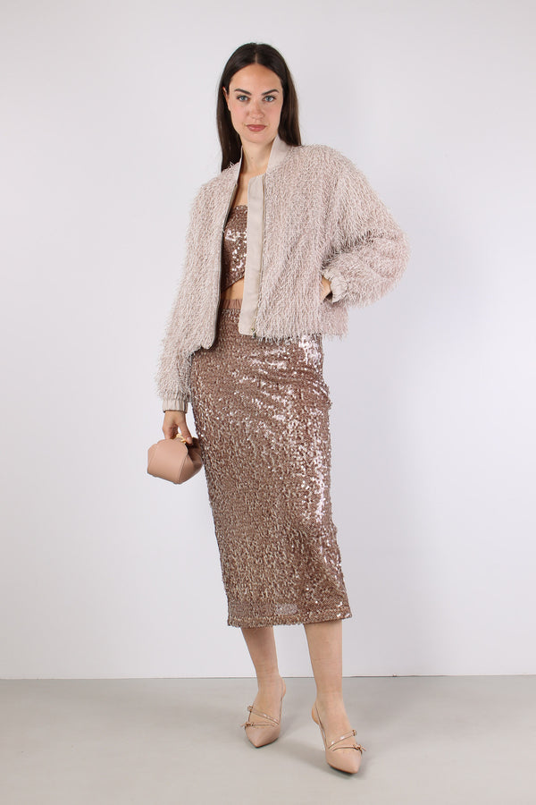 Gonna Tubo Paillettes Rose