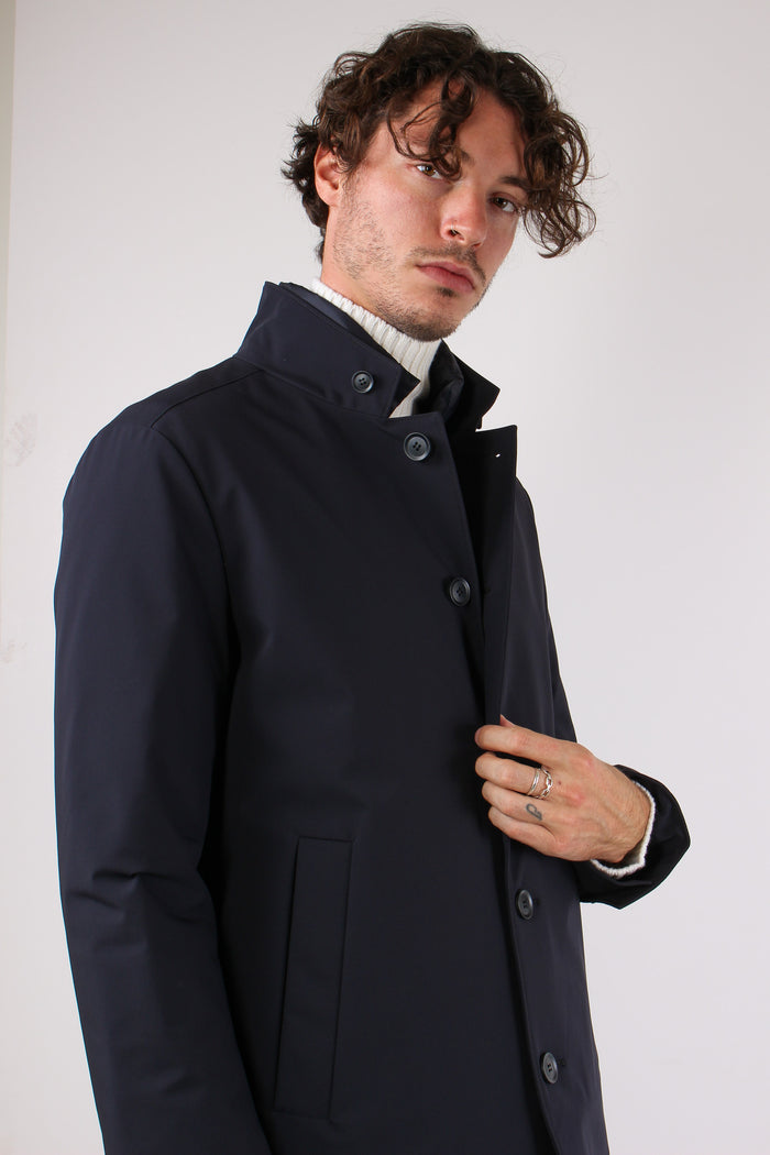 Giubbotto Lungo Tessuto Tecnic Navy-3