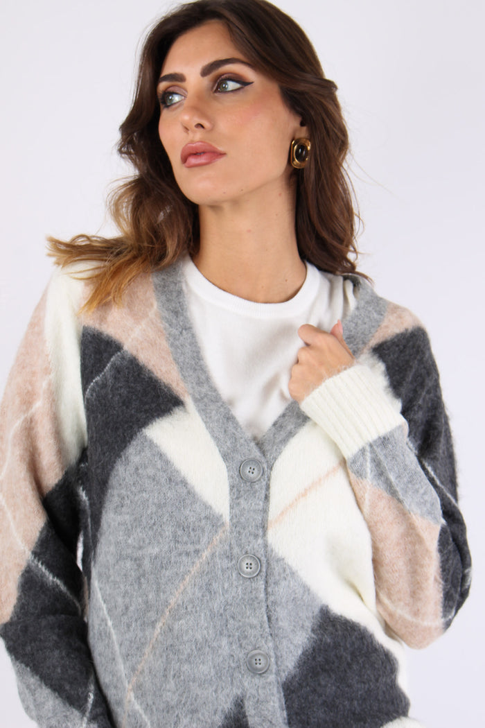 Cardigan Losanghe Rosa/grigio-7