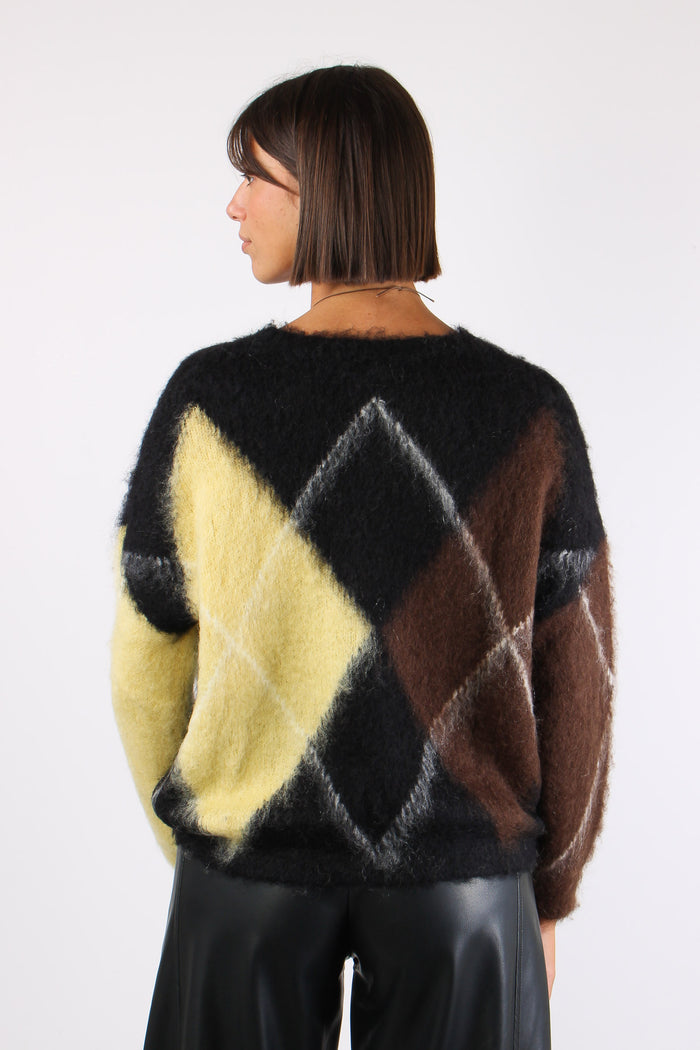 Maglia Garzata Maxi Rombo Nero/moro/giallo-5