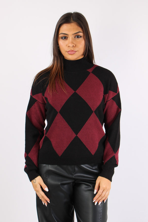 Collo Alto Intarsio Rombi Vino/nero-2