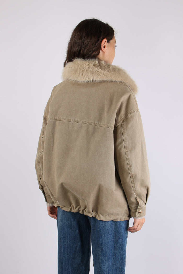 Parka Cotone Collo Ecopelliccia Visone-7
