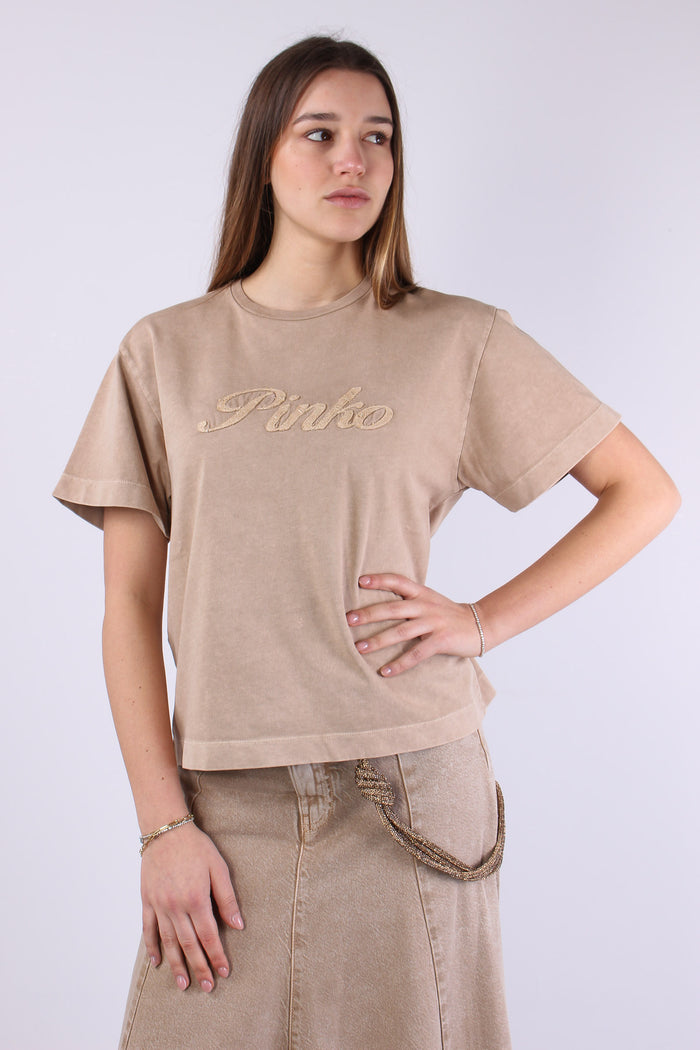 Sheryl T-shirt Logo Pizzo Beige Chantilly-4