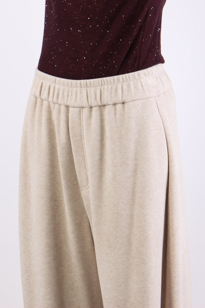 Pantalone Felpa Palazzo Beige-7